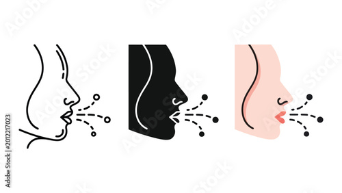 Foto Human profile silhouette blowing air vector illustration set