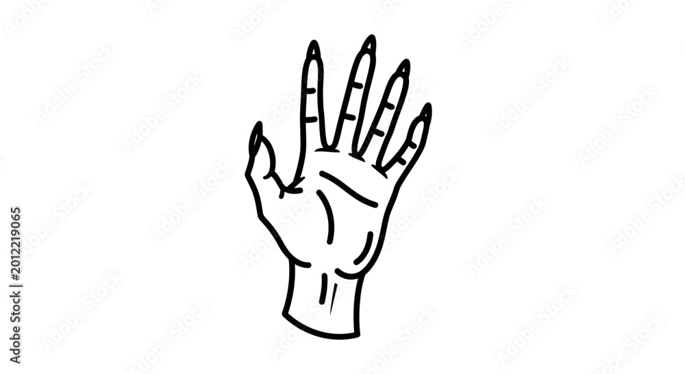Fototapeta premium Hand drawn illustration of a witch's hand with long nails, gothic style, isolated on white background