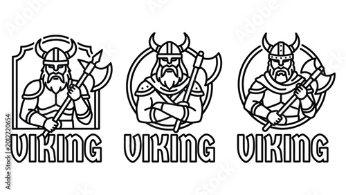 Quadro su tela Viking warrior emblem set featuring bearded northern fighters with axes in circular frames