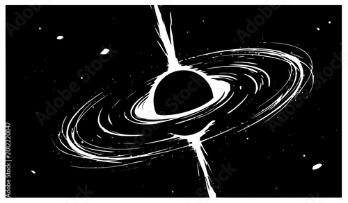 Photos Abstract cosmic black hole vector illustration with swirling accretion disk, ene