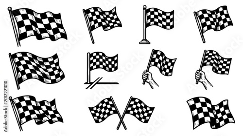 Фотография Checkered flags in various positions.