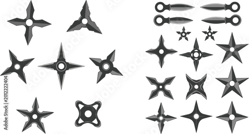 Bilde på lerret Set of ninja throwing stars vector illustration featuring shuriken weapons in va