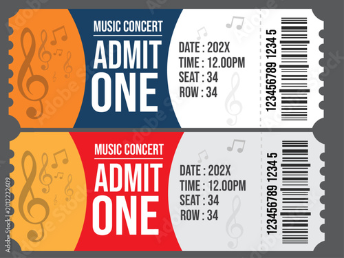 Cuadro en lienzo Music concert tickets, event admission passes, colorful stubs
