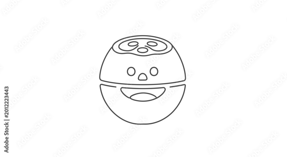 Obraz premium Cute Coconut Character with Happy Face, Vector Outline Illustration