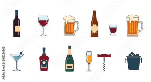 Canvas Print Collection of various alcoholic drink icons.