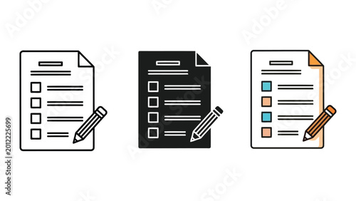 Foto Checklist and pencil vector illustration in three styles