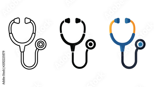 Bild auf Leinwand Stethoscope icons in line art, flat and colorful vector styles