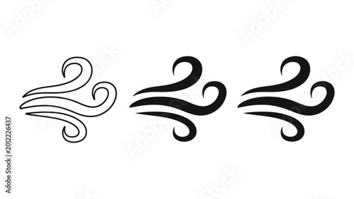 Canvastavla Wind gust vector icons set with outline and solid black shapes