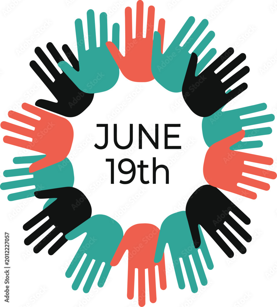 Fototapeta premium Hands arranged in a circular formation symbolize unity and community for Juneteenth.