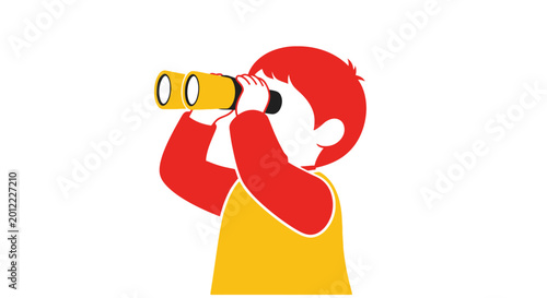 Foto Boy looking through binoculars closely.