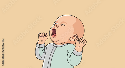 Fotografie Crying newborn baby with fists up.