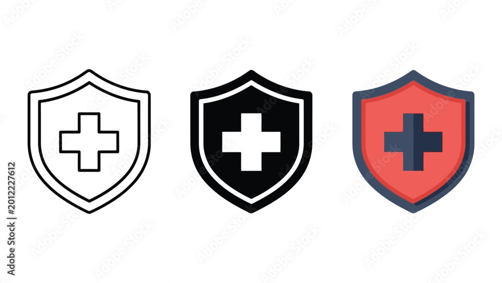 Obraz premium Shield with medical cross icons, vector illustration