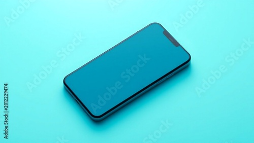 Modern smartphone with blank screen on a bright turquoise background