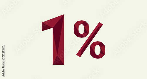 Fényképezés Red and orange symbol indicating 1% discount off in a low poly geometric style