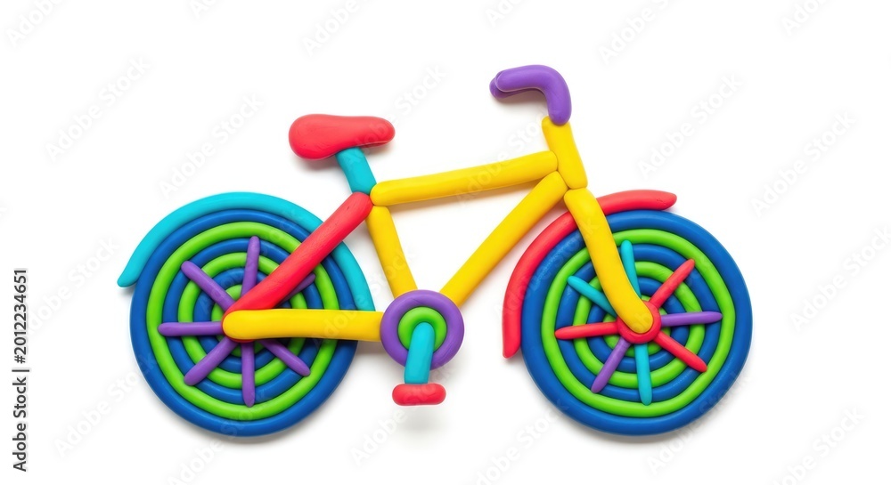 Fototapeta premium Colorful Clay Bicycle Model Centered on Clean White Background
