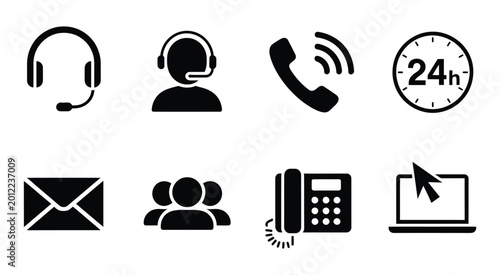 Bild auf Leinwand Customer service vector icon collection with black flat support elements includi