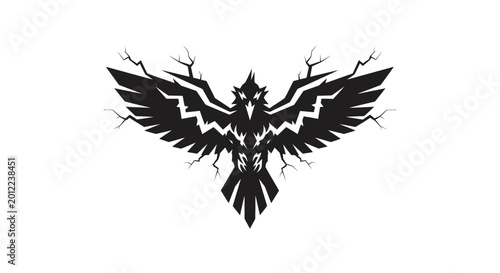 Foto Black Bird Silhouette Flying Spread Wings.