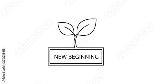 New Beginning Concept: Sprout Growing from Text Box, Symbolizing Growth and Fresh Start