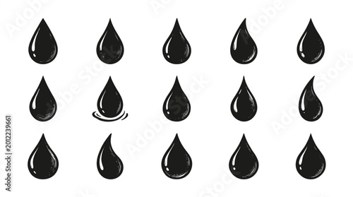 Photos Black Teardrop Shaped Liquid Drops.