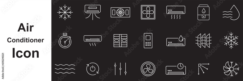 Fototapeta premium Air Conditioner Line Icon Set Vector Collection – HVAC Cooling Heating Ventilation Symbols Black Outline Icons