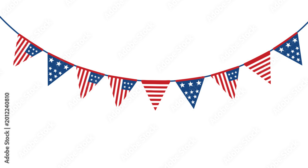 Obraz premium American flag bunting garland, patriotic celebration decoration, red white blue