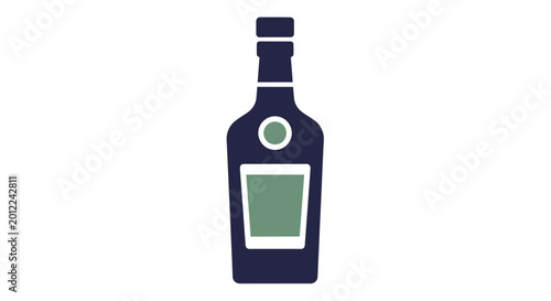 Foto Dark liquor bottle with label.