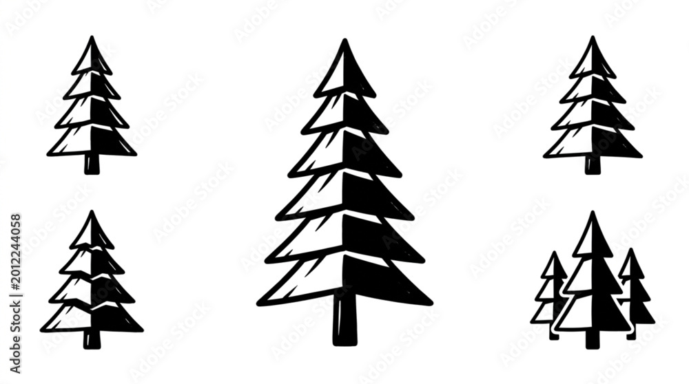 Obraz premium Black Pine Tree Silhouette Graphic Design.