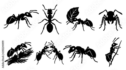 Foto Black silhouettes of various ants insects.