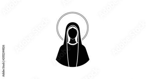 Sacred Icon: A serene silhouette of a holy figure, radiating peace and spiritual grace, with a minimalist design, perfect for evoking devotion and reverence.