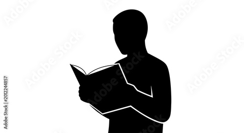 Fotografia Silhouette Reader Immersed in Knowledge: A striking silhouette of a person engrossed in a book, embodying the profound power of literature and the quiet joy of reading