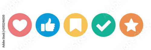 Foto Social media engagement icon set featuring like buttons, heart reactions, thumbs