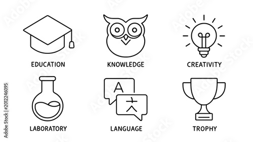 Tableau sur toile Minimal outline icons representing creativity, language, science, and academic success