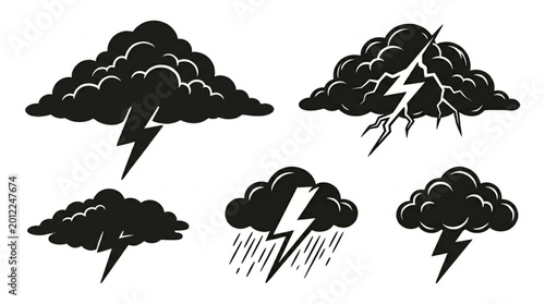 Tableau sur toile Black and white stormy weather icons.