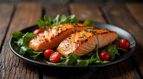 grilled salmon with vegetables on the plate