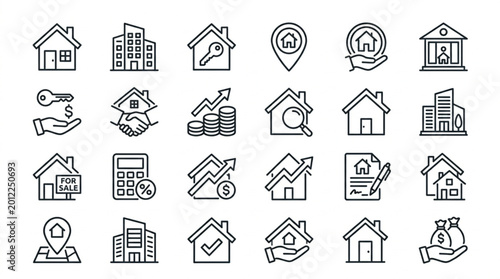 Foto Black and white real estate icons.