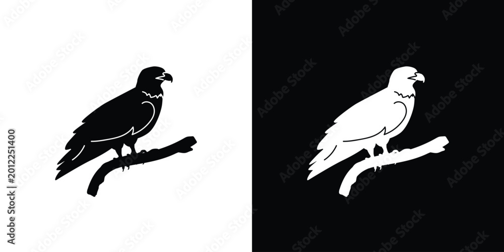 Obraz premium Bald eagle icon vector, eagle silhouette, black and white silhouette, flat solid logo, bird symbol, isolated, invert color design, avian