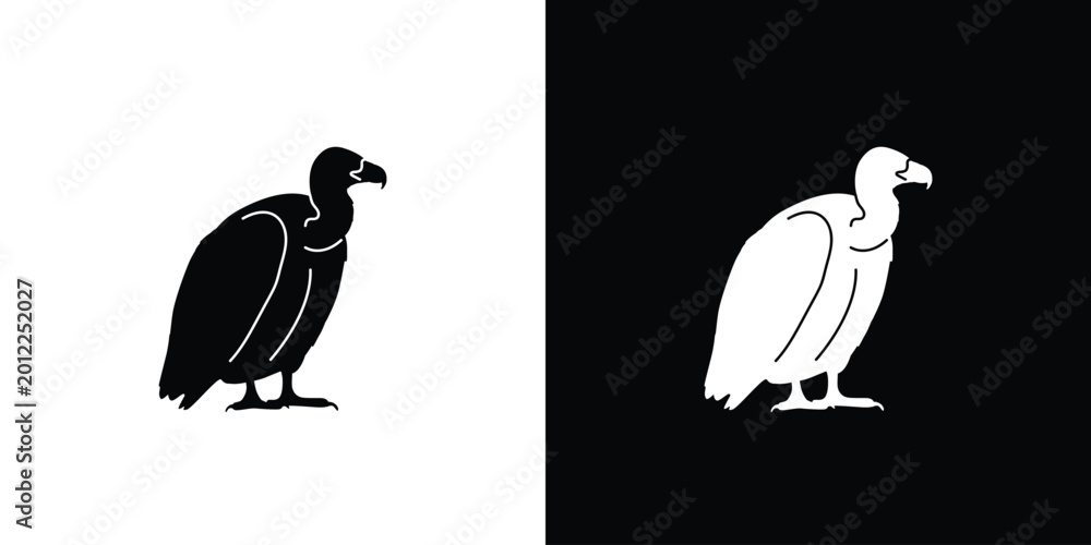 Fototapeta premium Vulture icon vector, vulture silhouette, black and white silhouette, flat solid logo, bird symbol, isolated, invert color design, avian