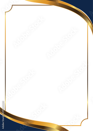 Elegant certificate background gold frame with golden wave on dark blue background