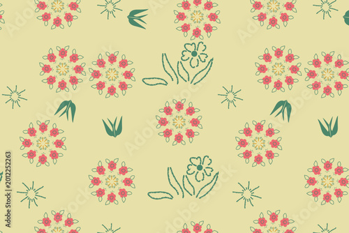 Foto A soft and refreshing garden pattern featuring dainty flowers and leaves on a pale sage background for nursery interiors and baby apparel