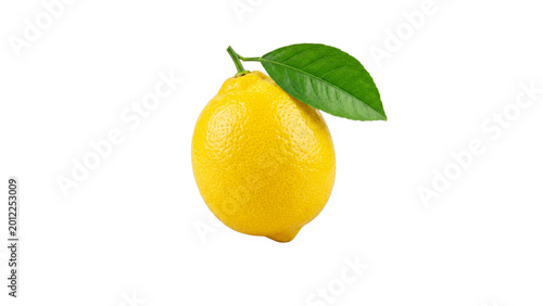 Fresh Yellow Lemon with Green Leaf Isolated on Transparent Background