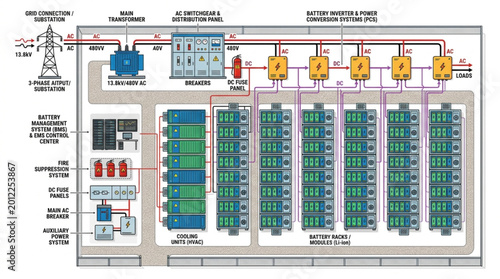 Tableau sur toile Industrial electrical power distribution schematic diagram illustration