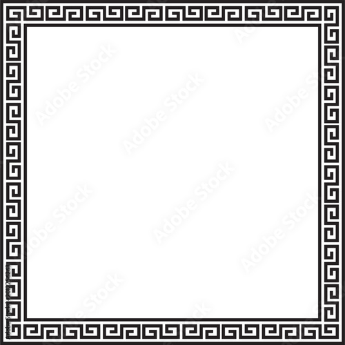 Vector black monochrome classic Greek square ornament. Rectangle of Ancient Greece and Roman Empire. Byzantine painting of walls, floors and ceilings. Decoration of European palaces.
