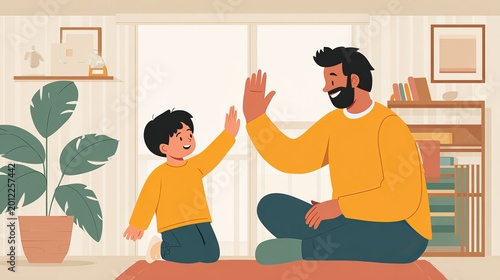 Father and son high five moment, warm parent child bonding