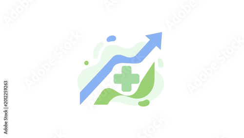 Healthcare growth chart with medical cross symbol.