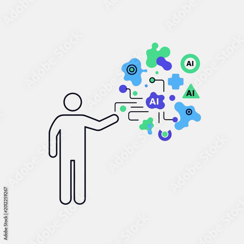 Person Interacting with Artificial Intelligence Concepts and Data.