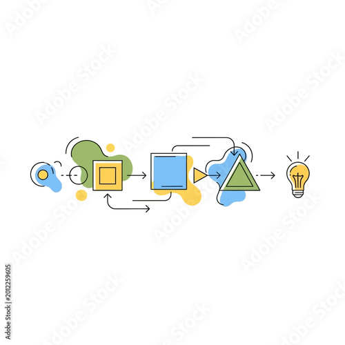 Business Process Flowchart with Shapes and Lightbulb Idea.