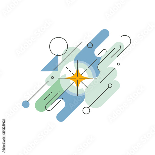 Abstract Compass Starburst with Geometric Shapes and Lines.