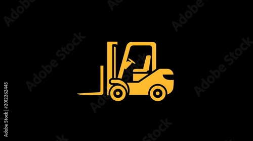 A vibrant yellow forklift icon against a black background, symbolizing transportation and movement in warehouse operations and logistics.