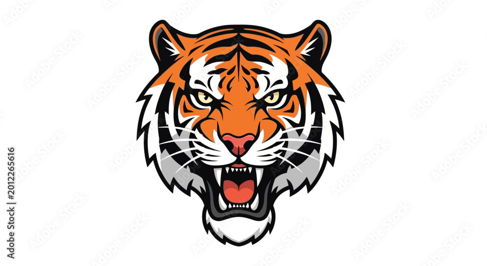 Fototapeta premium Fierce Tiger Head Mascot Logo, Roaring Animal Face Vector Illustration