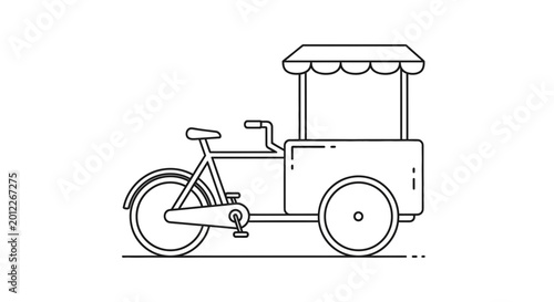 Outline Illustration of a Vintage Ice Cream Tricycle Cart with Awning
